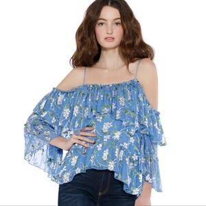Alice + Olivia Tia Handkerchief Blue Floral Top